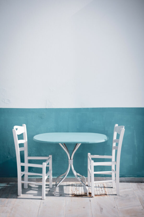 photo chaise table bleu