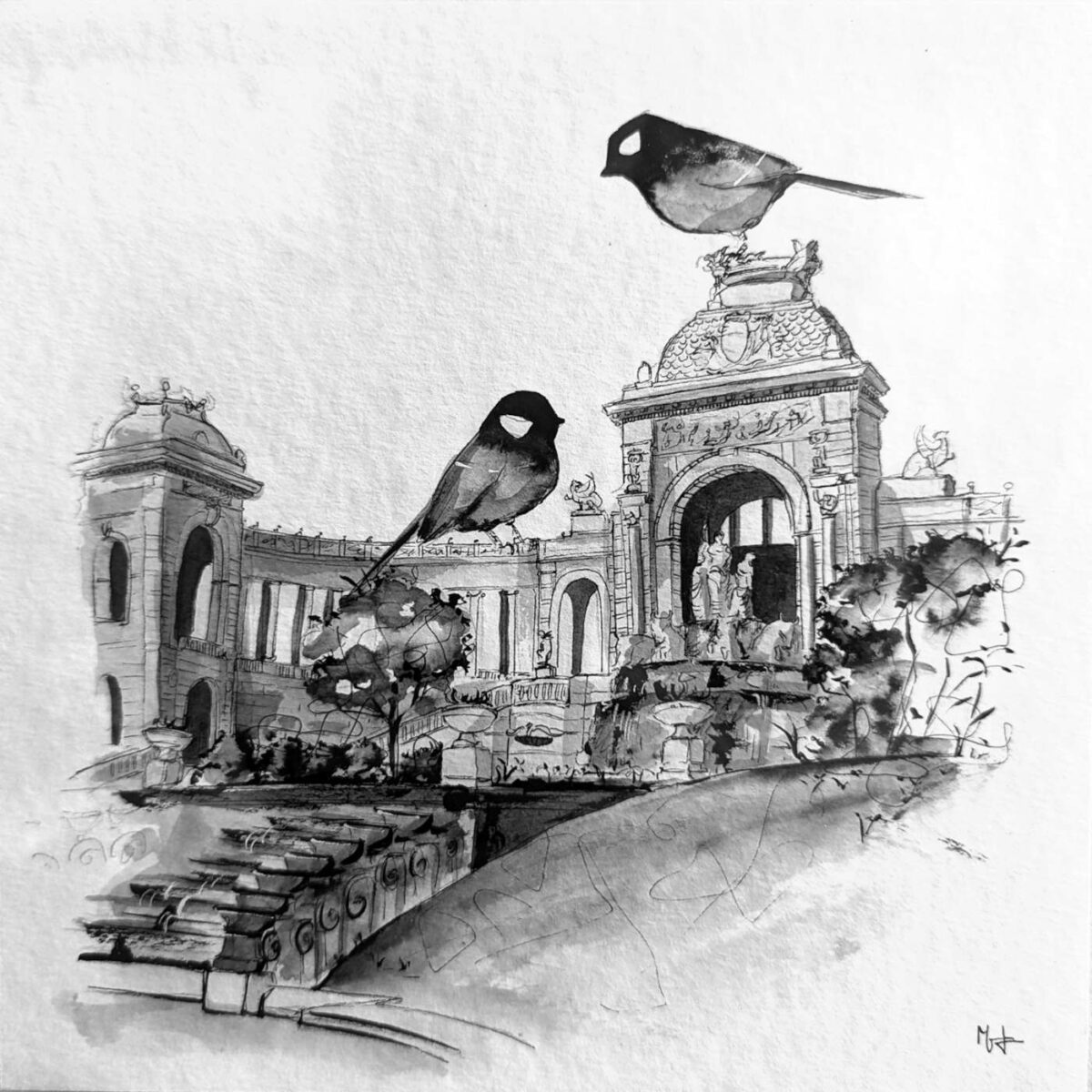 dessin encre palais longchamp